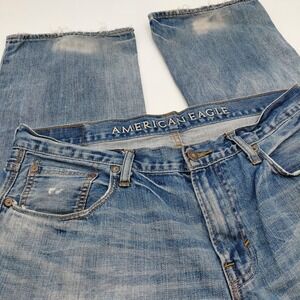 American Eagle Jeans Mens 36x30 Blue Original Bootcut Airflex Denim Distressed